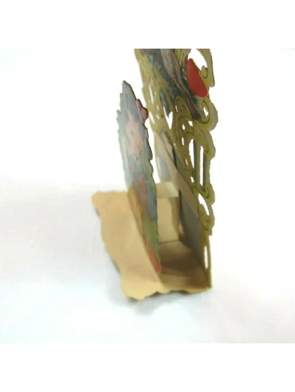 Vintage Valentine Pull Down Die Cut Girl Flower Basket Stand Up Germany 1920-30s